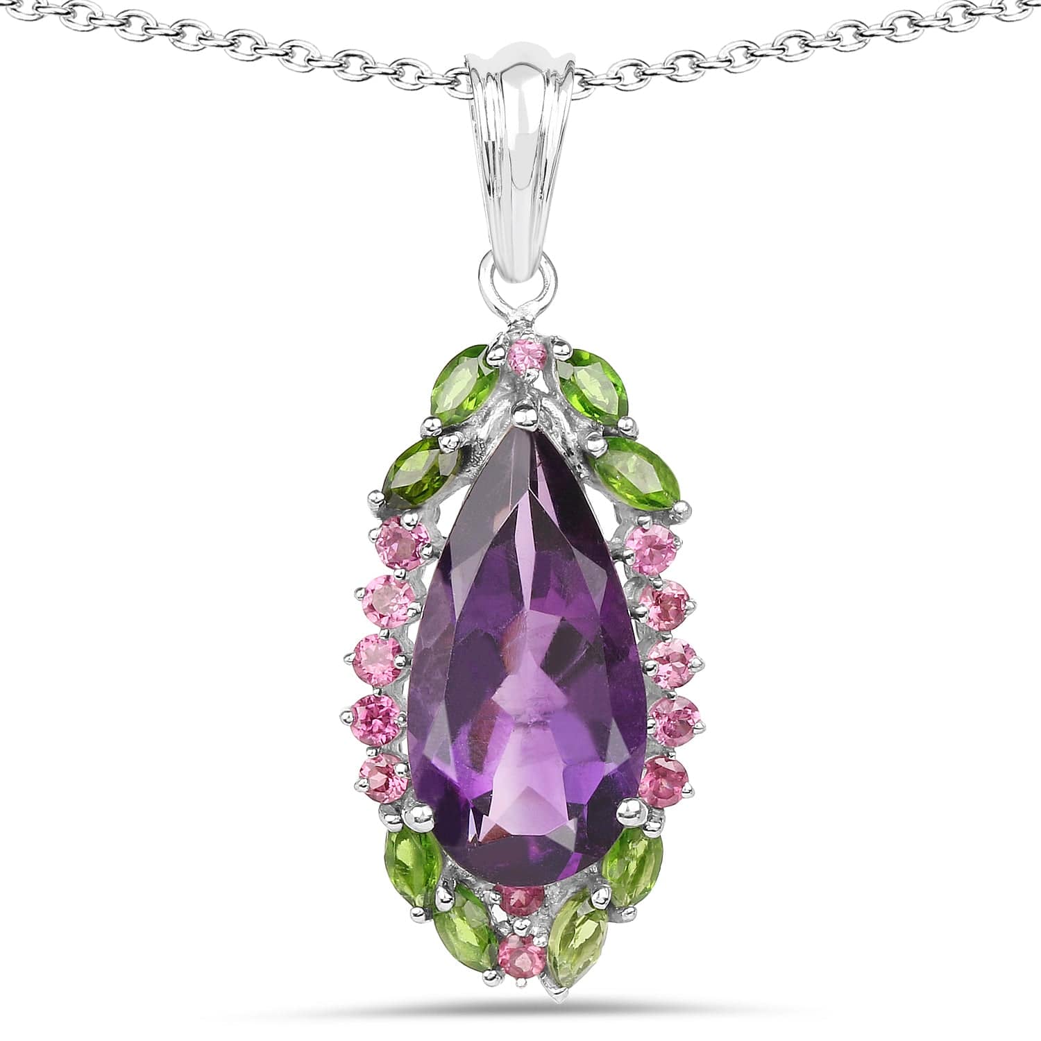 Multi-Gemstone Pendant Sterling Silver-Unique! Amethyst, Garnet, Diopside、mySite、g9winljtr