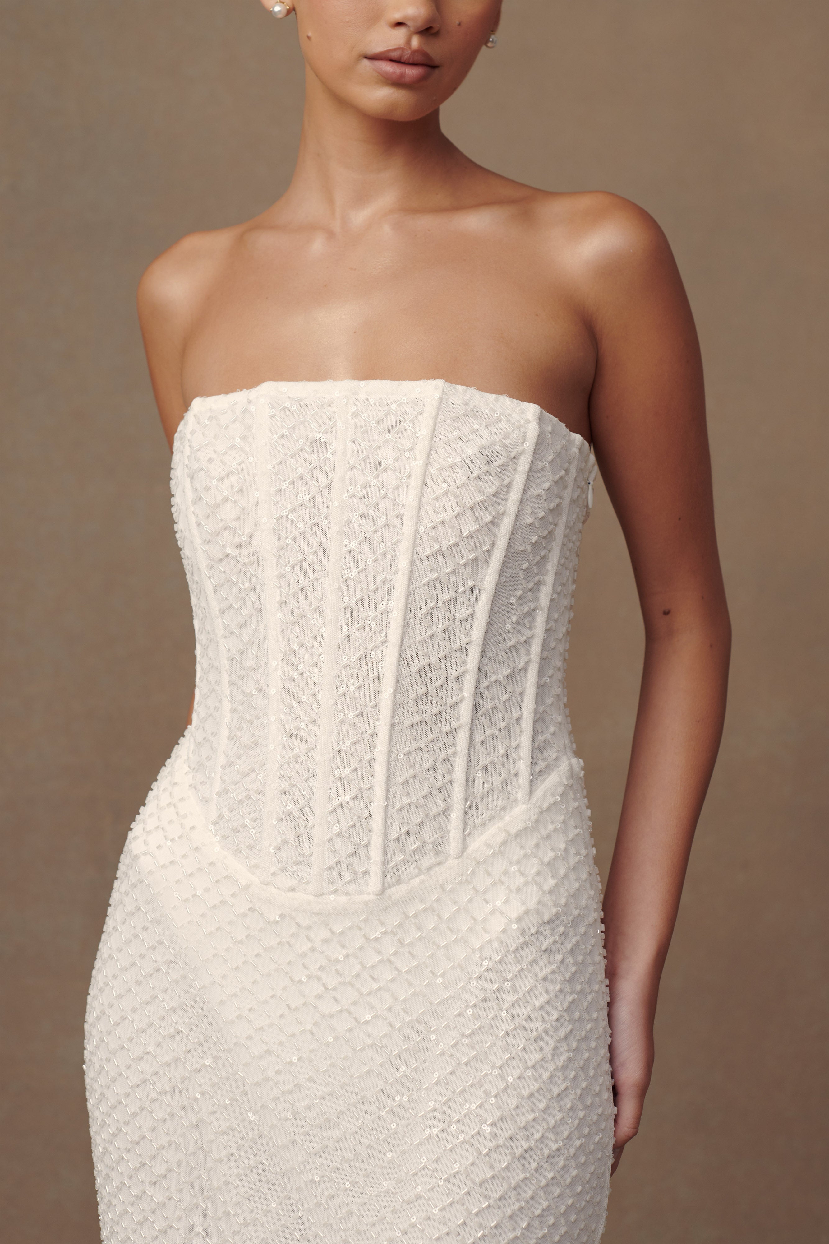 Gemma Strapless Sequin Maxi Dress - White、mySite、solidvoid