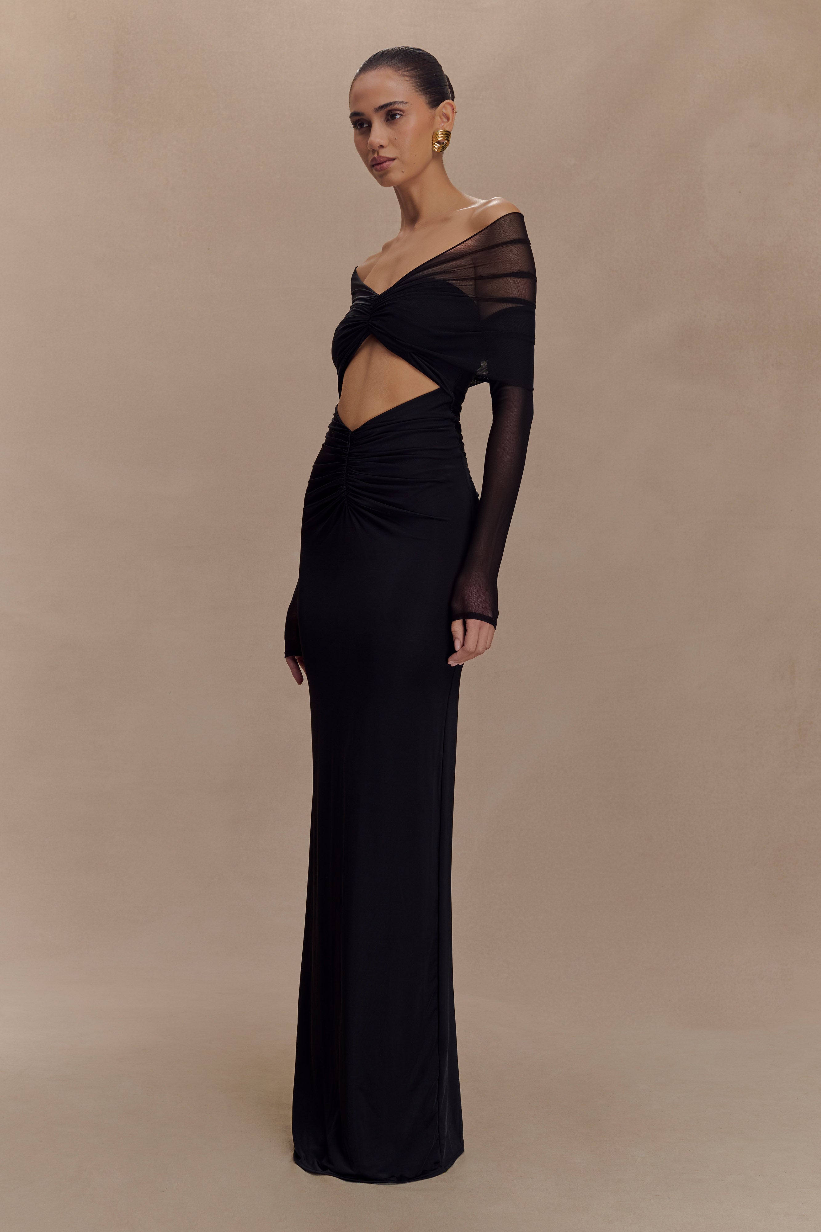 Rafaella Slinky And Mesh Maxi Dress - Black、mySite、solidvoid