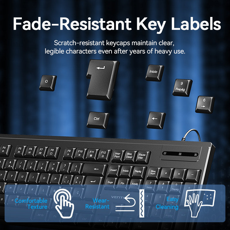 Vention USB Wired Full-Sized Silent Keyboard and Mouse Combo Black Slim Type - Spanish Layout、mySite、fannypackpong