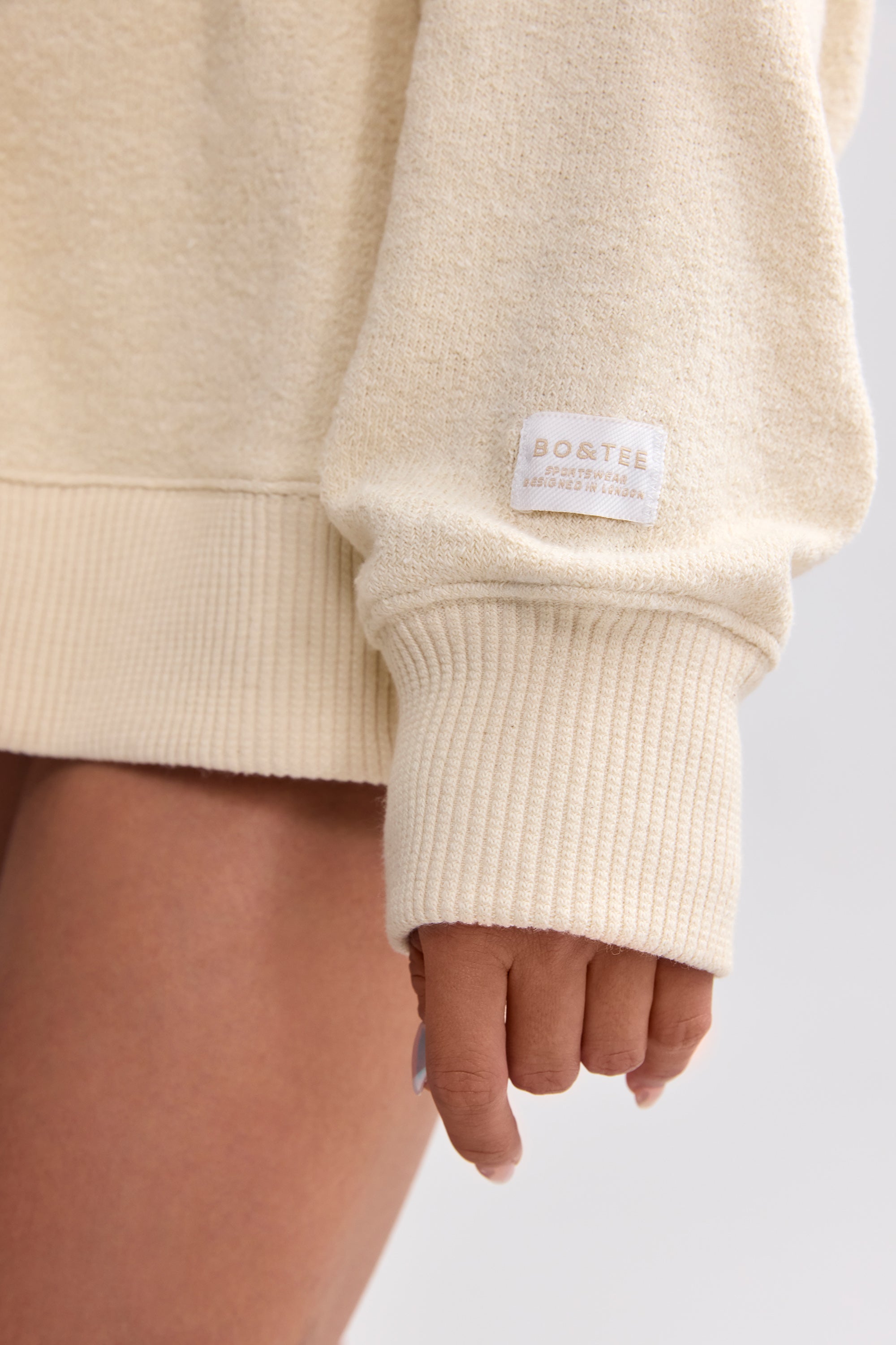 Terry Towelling V-Neck Hoodie in Cream、mySite、solidvoid