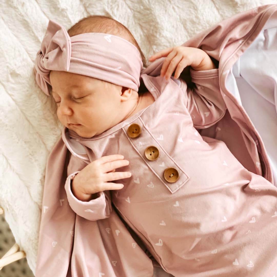  Tiny Hearts in Dusty Pink Newborn Baby Knot Gown & Hat Set、mySite、layawaytickets