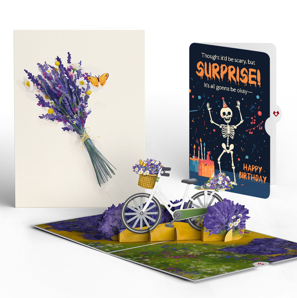 Lavender Bicycle Birthday Pop-Up Card and Surprise Skeleton Sentiment Set、mySite、solidvoid