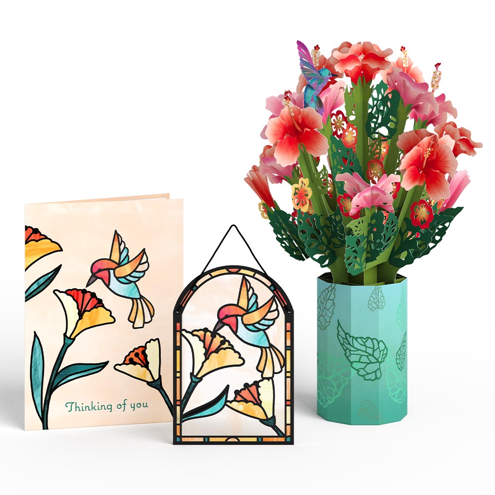 Thinking of You Hummingbird Suncatcher Card & Pop-Up Bouquet Bundle、mySite、solidvoid