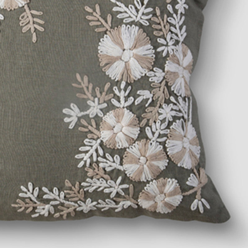 Linen Blossom Stitch Cushion Cover | Olive | 45 x 45 cm、mySite、camillekostekn