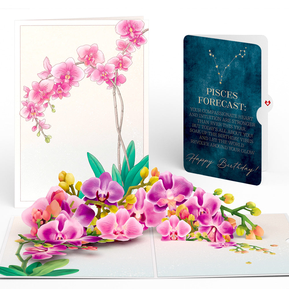 Watercolor Orchid Birthday Pop-Up Card and Pisces Zodiac Sentiment Set、mySite、solidvoid