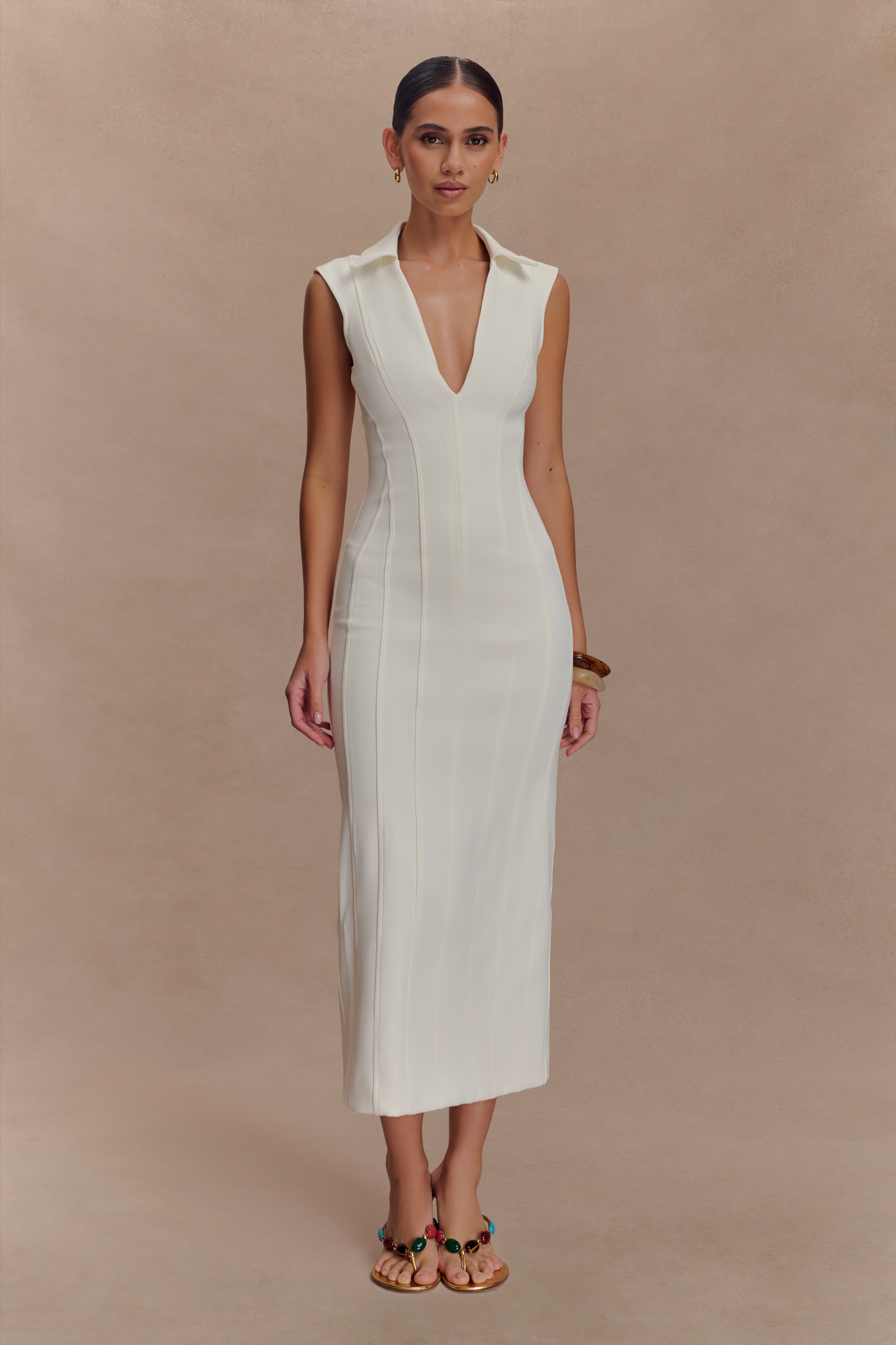 Keagan Sleeveless Midi Dress - Ivory、mySite、solidvoid