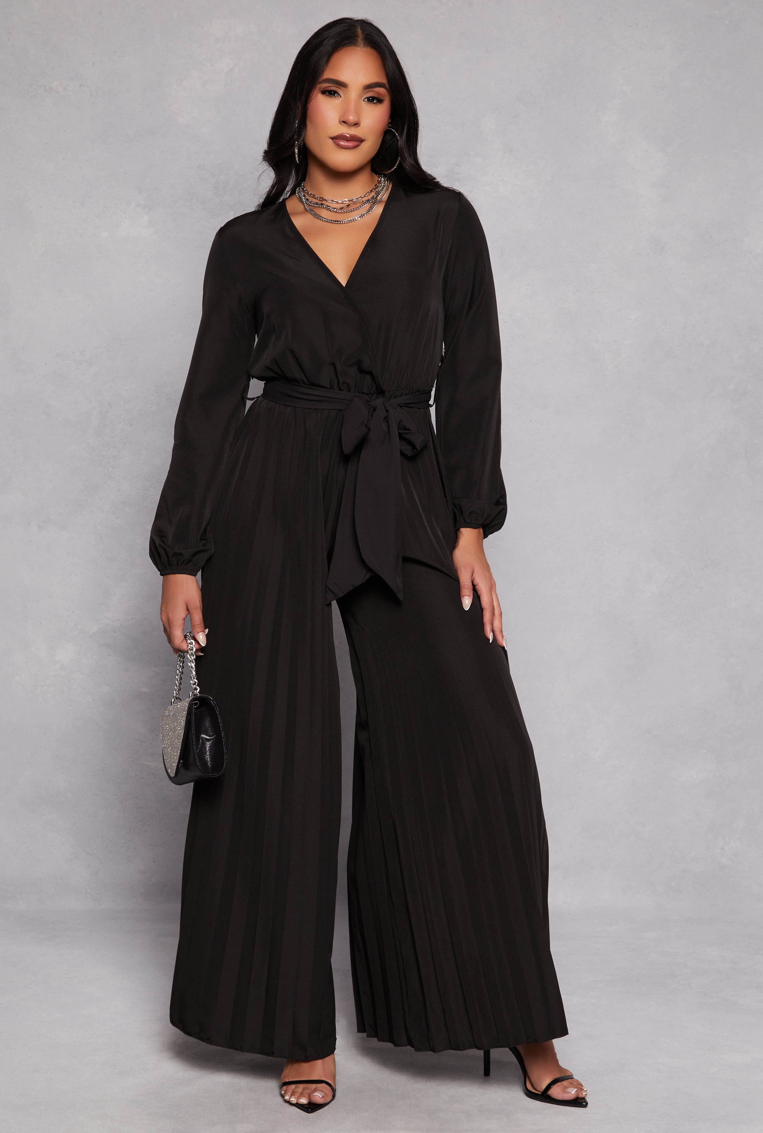 Pleated Wide Leg Faux Wrap Jumpsuit、mySite、camillekostekn