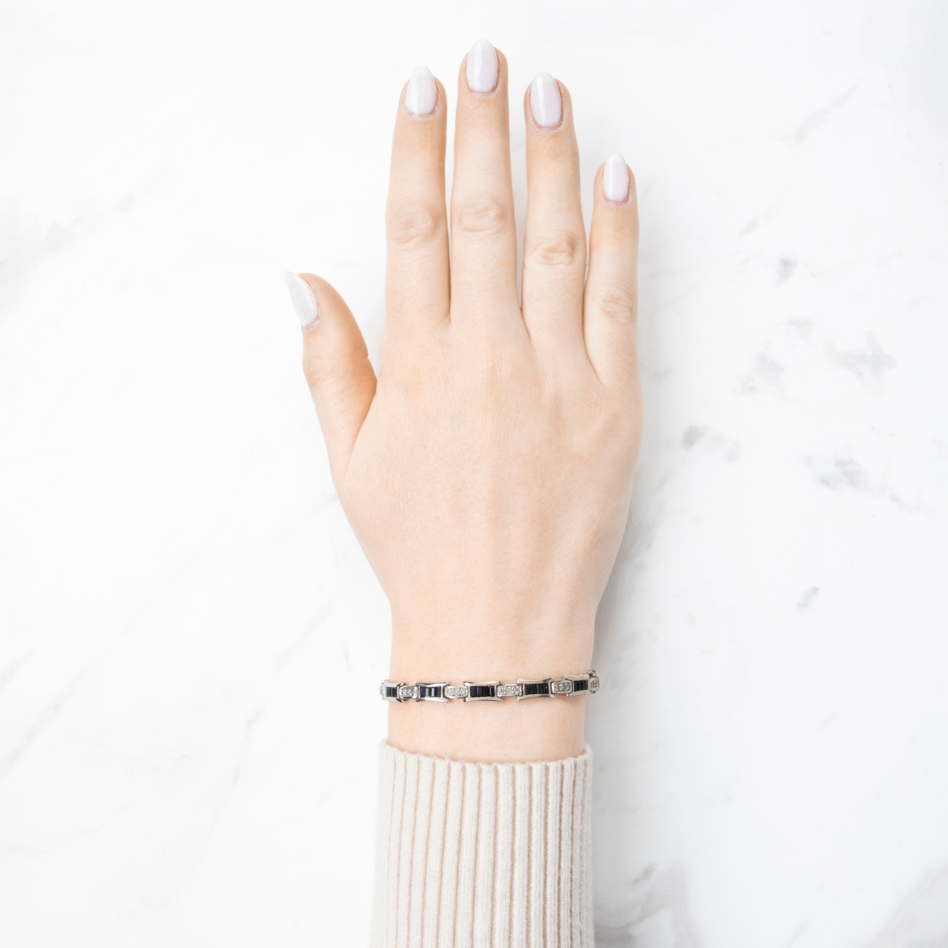 Vintage 14k White Gold 3.6cttw Sapphire .689cttw Diamond Refined Bracelet 6.75、mySite、hinf8tx79