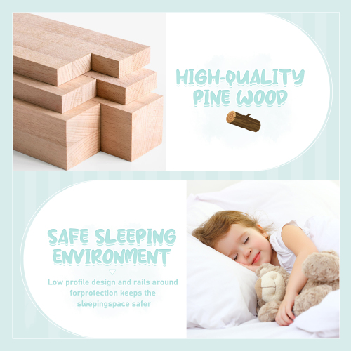 Twin Size Bed Floor Bed with Safety Guardrails and Door for Kids, Natural(Old SKU: W158090686)、、casual