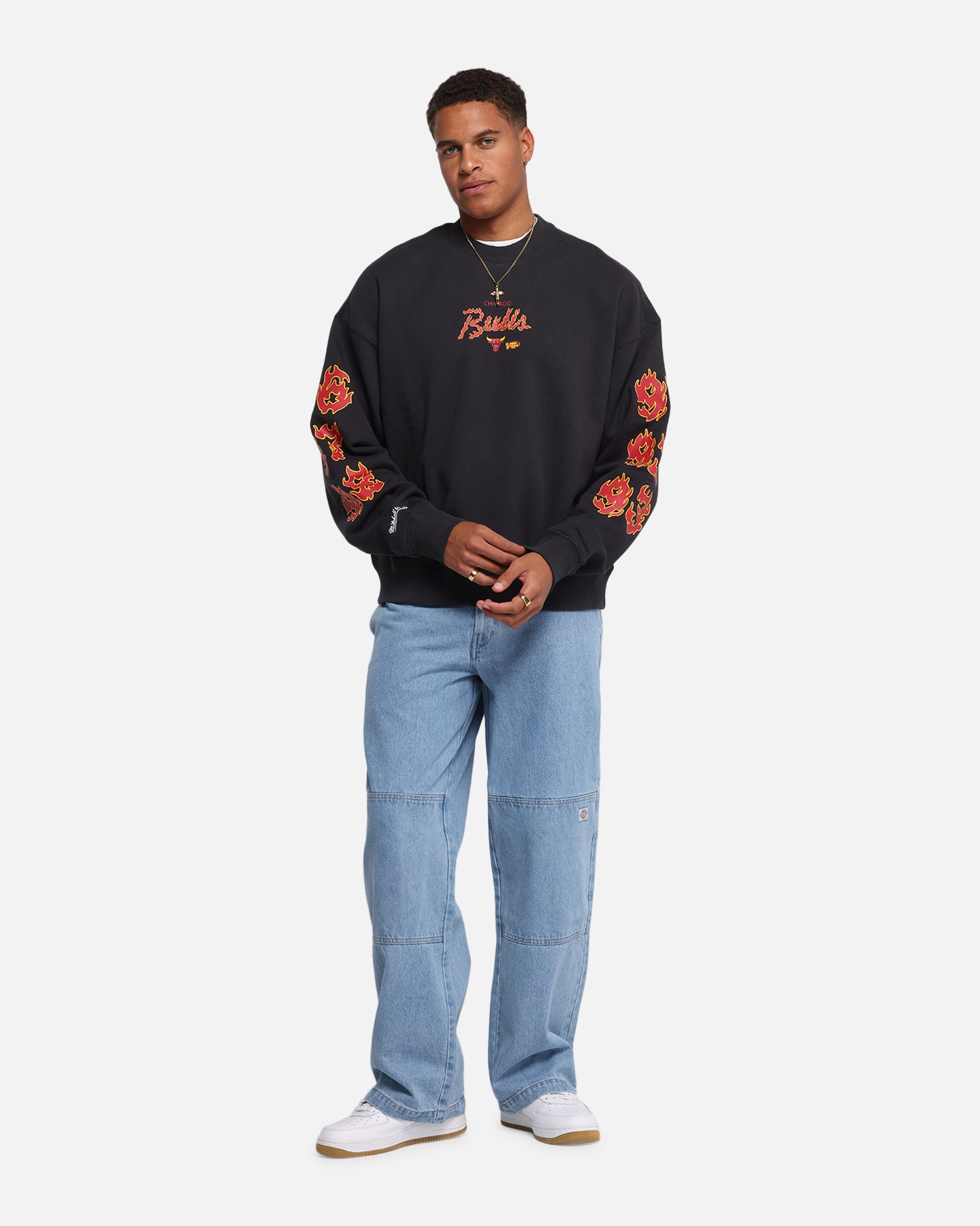 Mitchell & Ness Chicago Bulls Up In Flames Crewneck Faded Black、mySite、zt4zffjzw