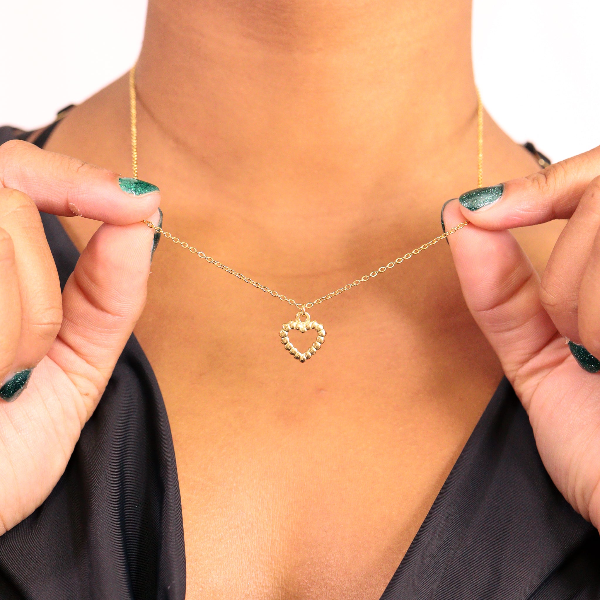 18K Gold PVD Stainless Steel Textured Heart Charm / PDL0113、mySite、dreamappss