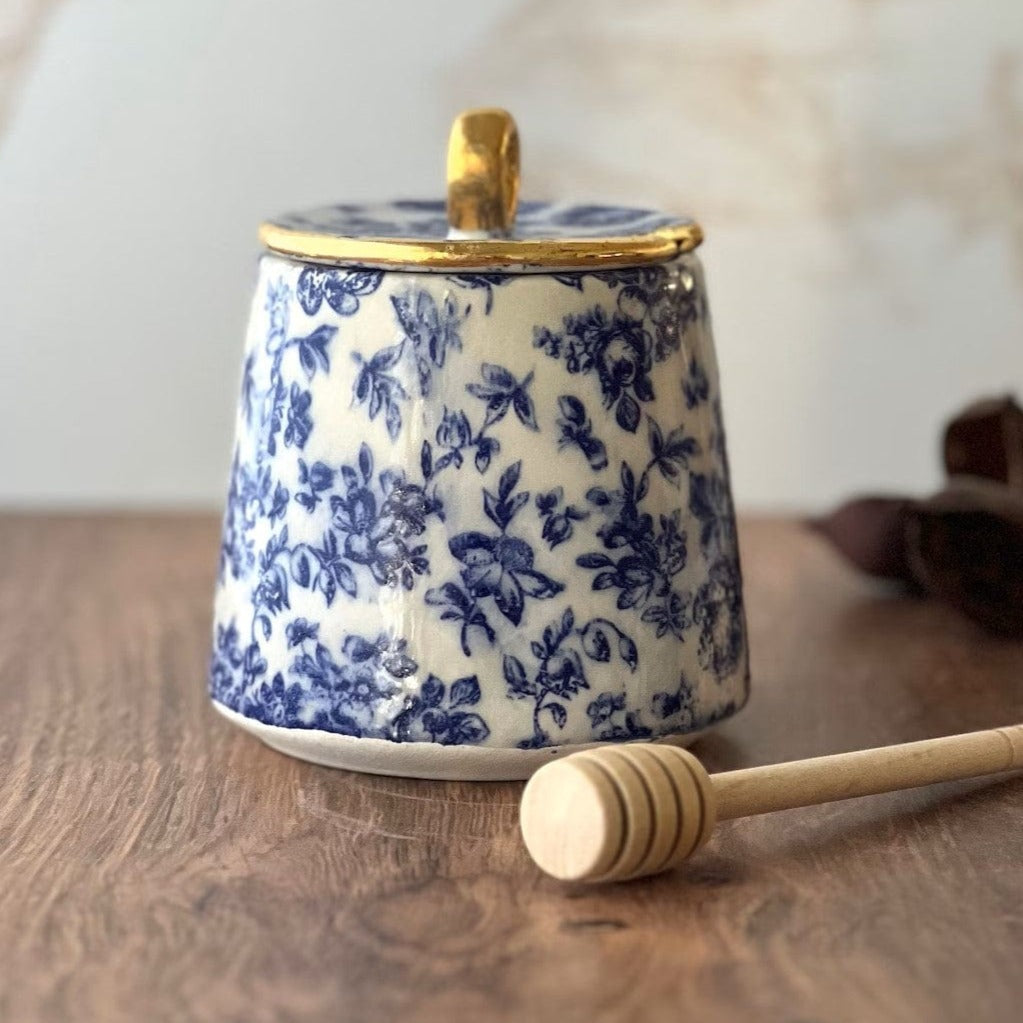Ceramic Floral Honey Jar with Wooden Dipper、mySite、topwebapps
