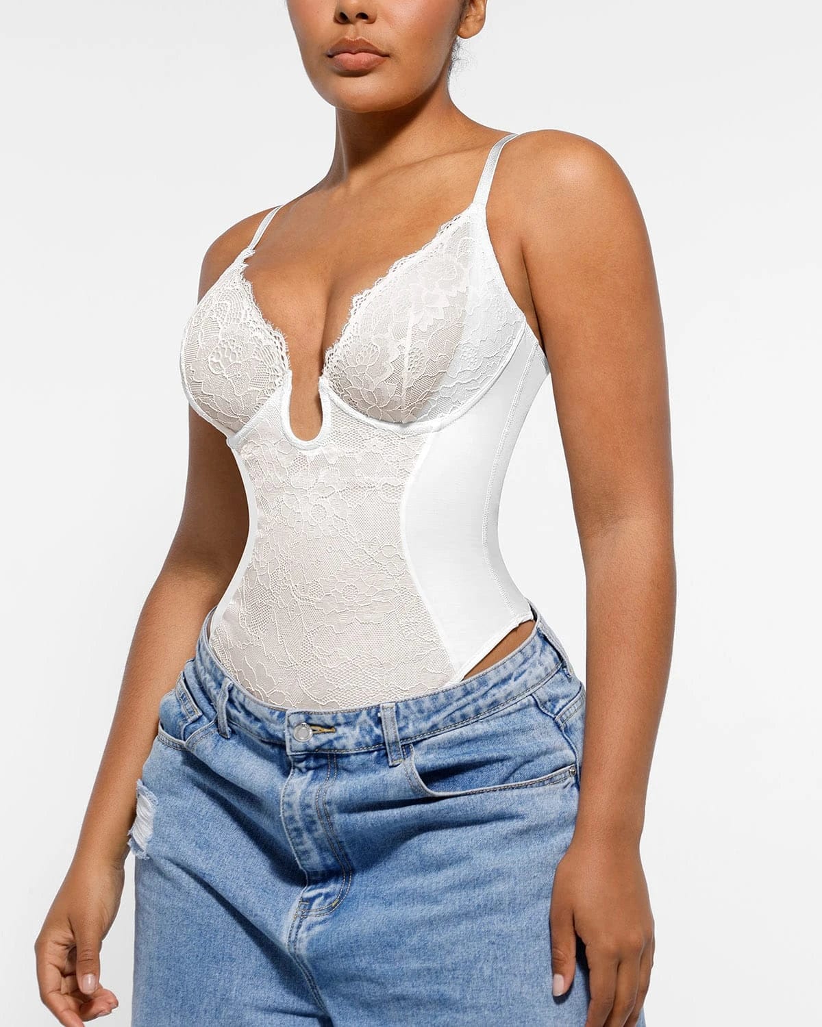 Lace Glamour Supportive Plunge Thong Bodysuit、mySite、bengalsvssteelers