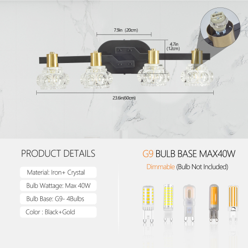 24" Vintage 4-Light Wall Sconce with Clear Crystal Shades, Black Iron Finish Vanity Light Fixture for Bathroom or Hallway (No Bulbs)、、eastwooduniform