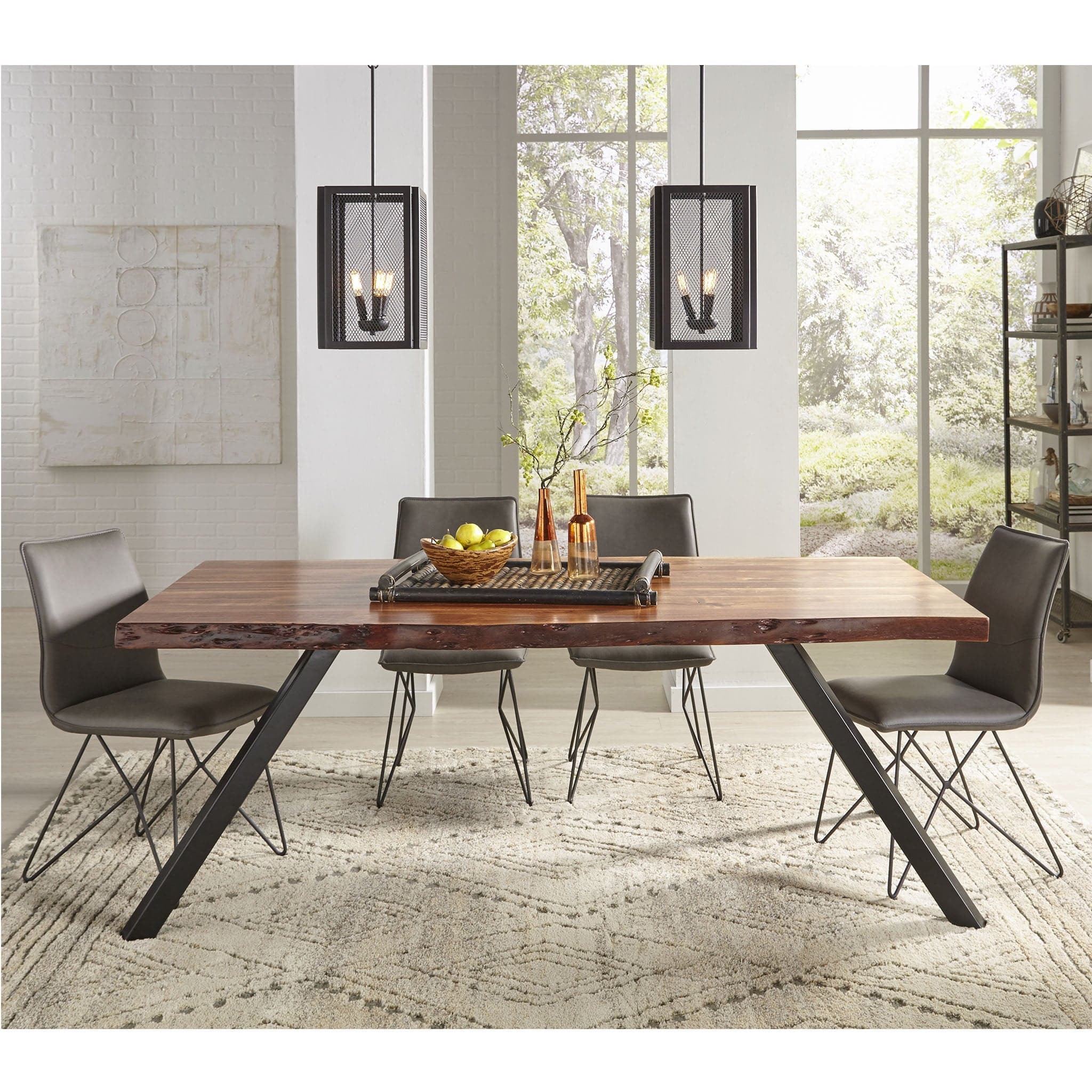 Reese Live Edge Solid Wood Metal Leg Dining Table in Natural Acacia、mySite、neckold