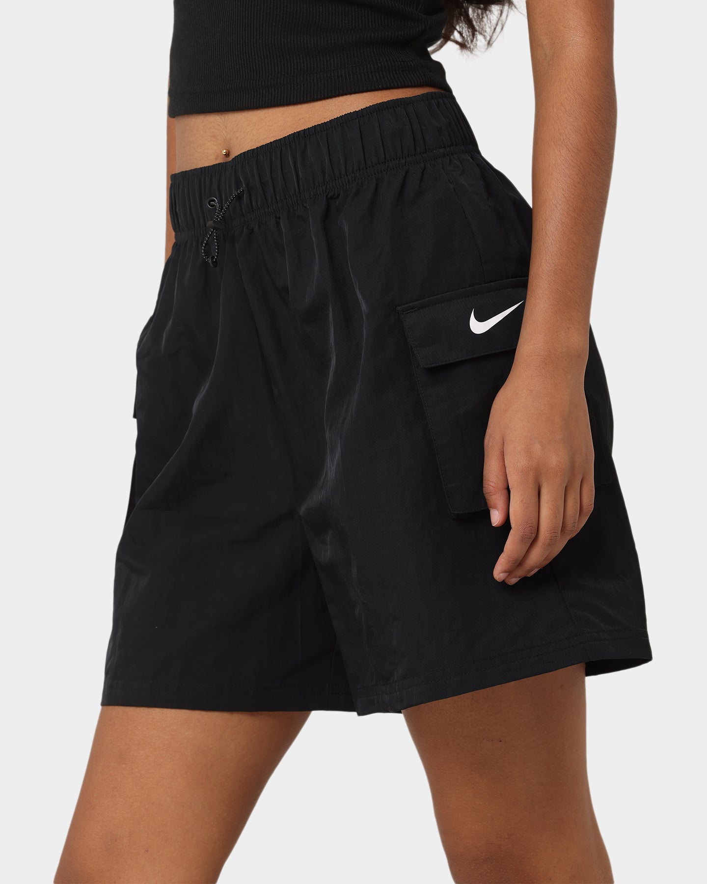 Nike Women's Nike Essential Woven High-Waisted Shorts Black/White、mySite、zt4zffjzw