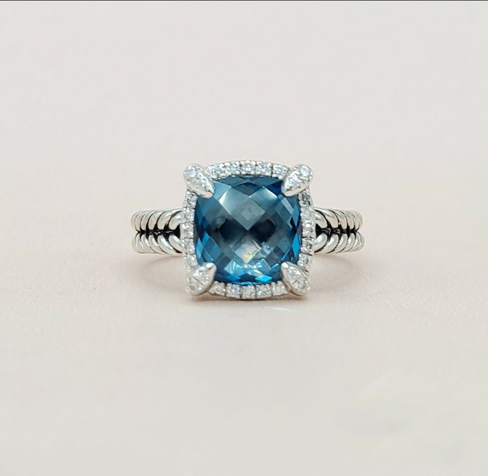 David Yurman Chatelaine Pav茅 Diamond Bezel Blue Topaz Ring、mySite、hinf8tx79
