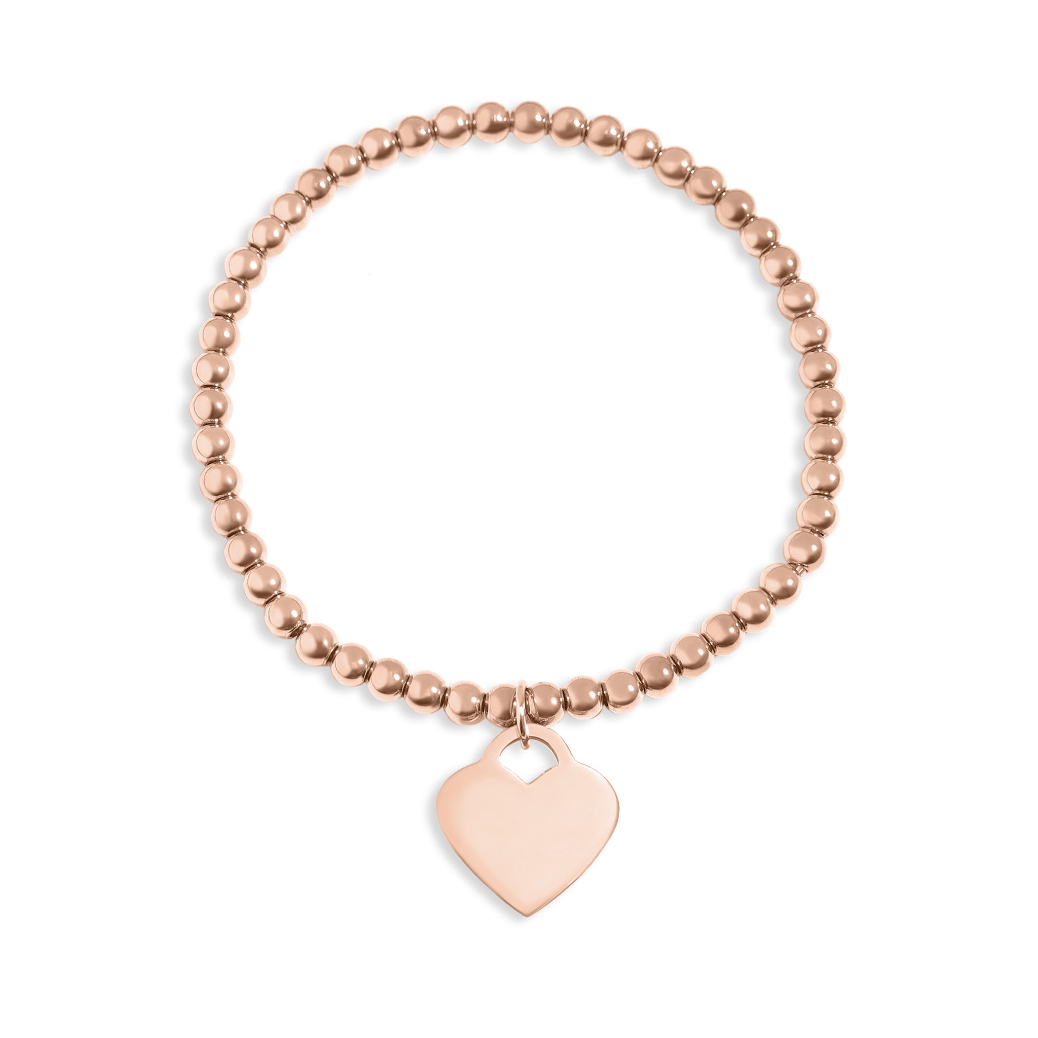 18K Gold PVD Stainless Steel Beaded Blank Heart Stretch Bracelet / SBB0273、mySite、dreamappss