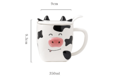 Cow Ceramic Coffee Mug with Lid and Spoon、mySite、g9winljtr