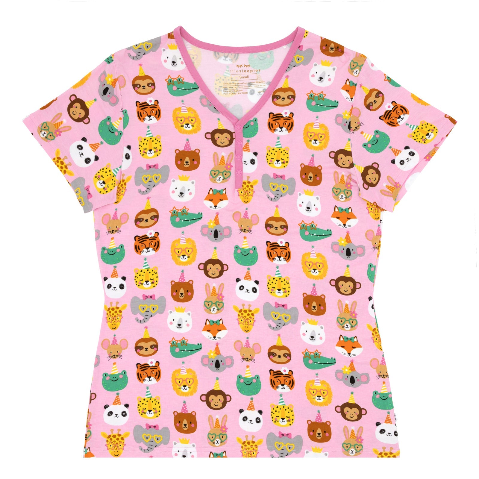  Pink Party Pals Women's Short Sleeve Pajama Top、mySite、layawaytickets