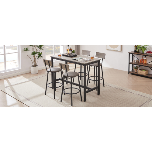 Bar Table Set with 4 Bar stools PU Soft seat with backrest, Grey, 47.24'' L x 23.62'' W x 35.43'' H、、casual