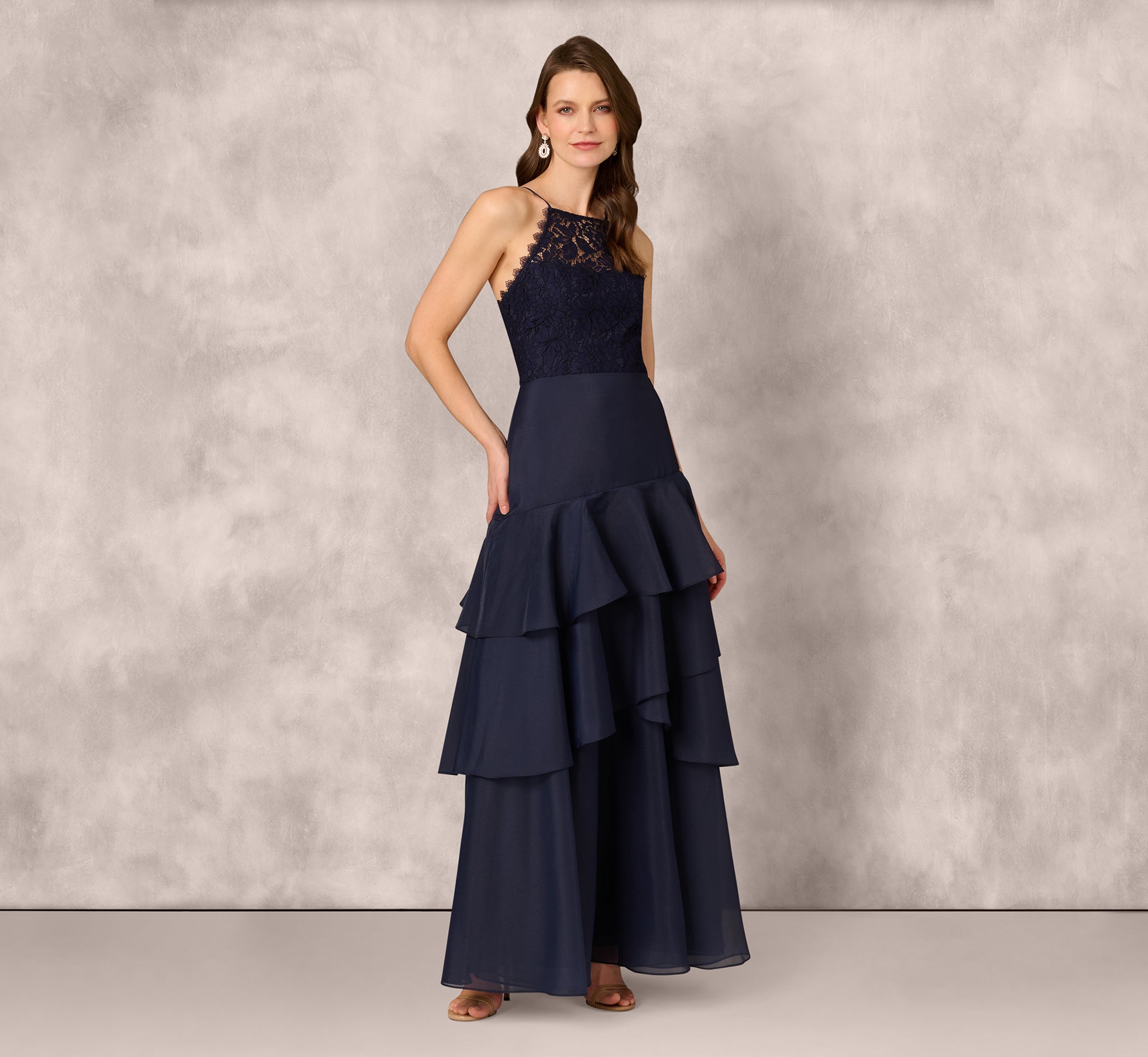Lace Organza Halter Ballgown In Navy、mySite、solidvoid