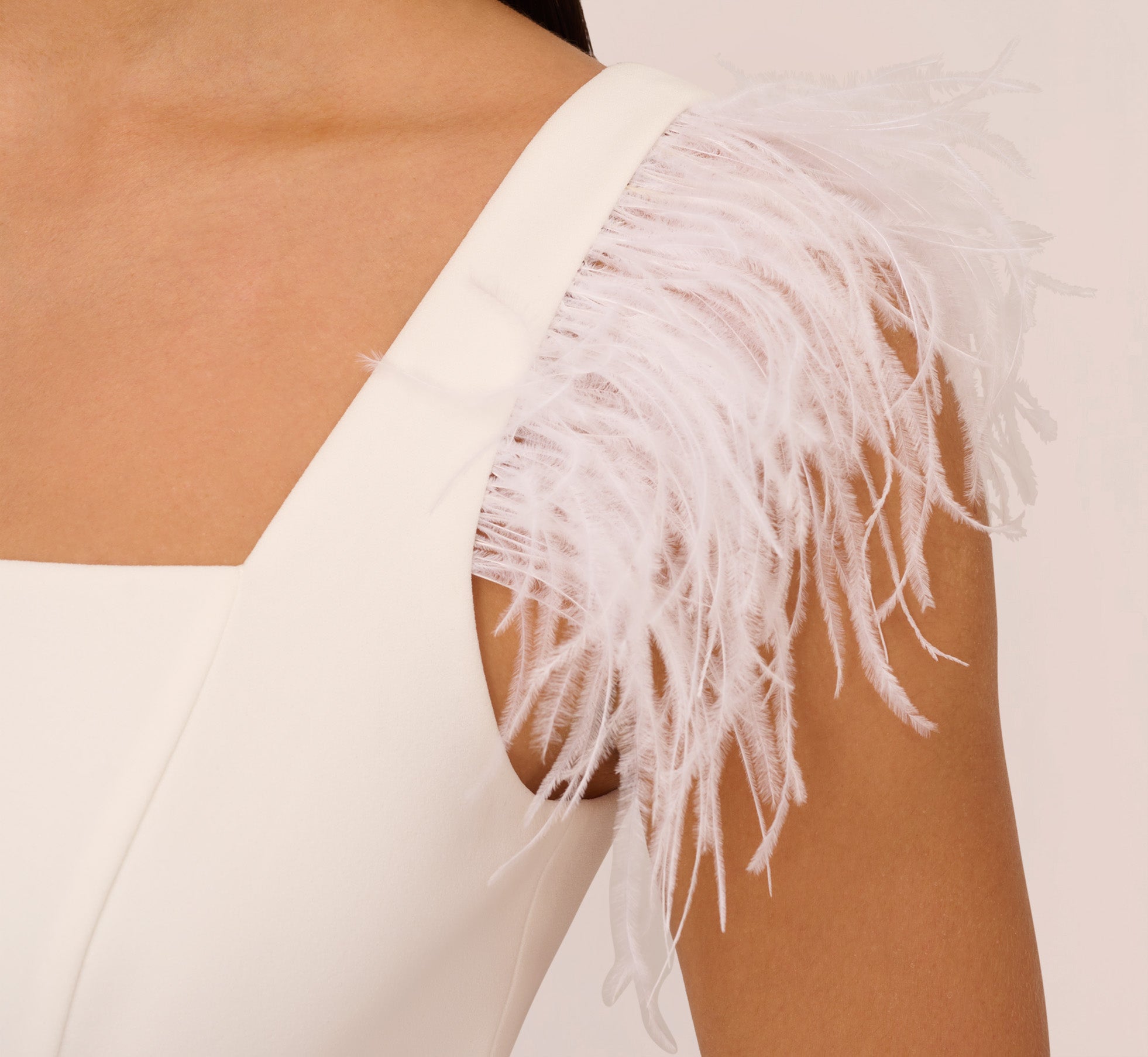 Knit Crepe Midi Dress With Feather Shoulder Accents In Ivory、mySite、solidvoid