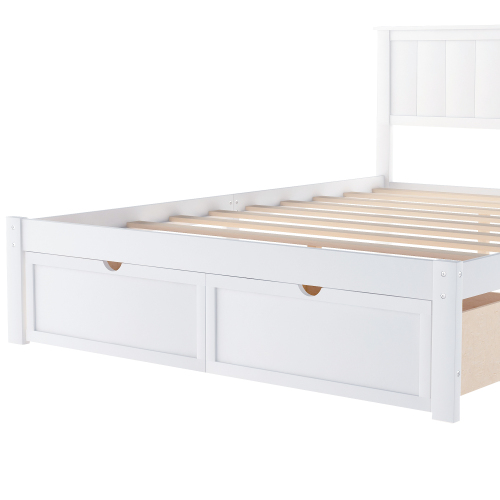 Full Size Platform Bed with Under-bed Drawers, White、、casual