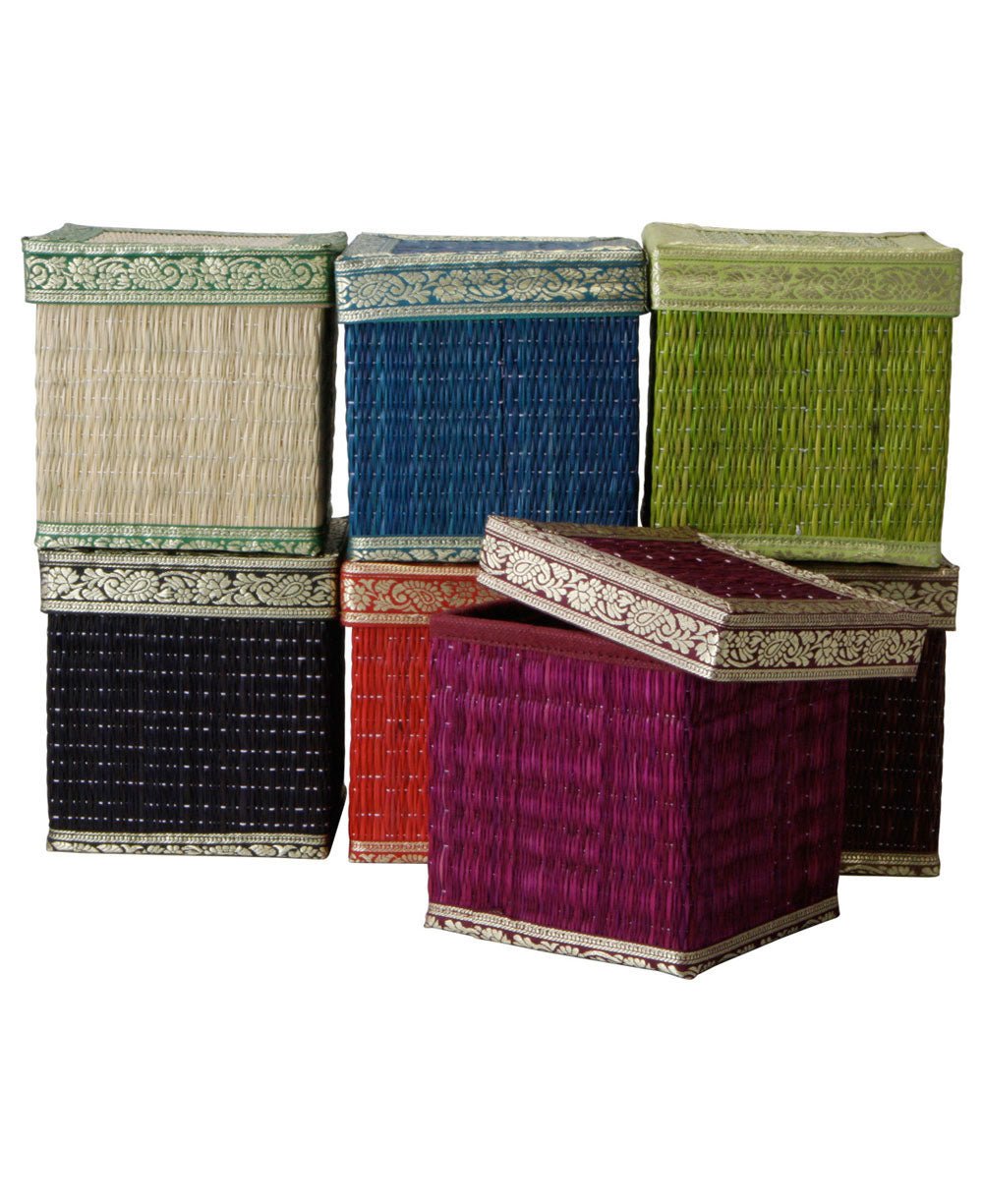 Fair Trade Seagrass Decorative Indian Border Storage Box、mySite、topwebapps