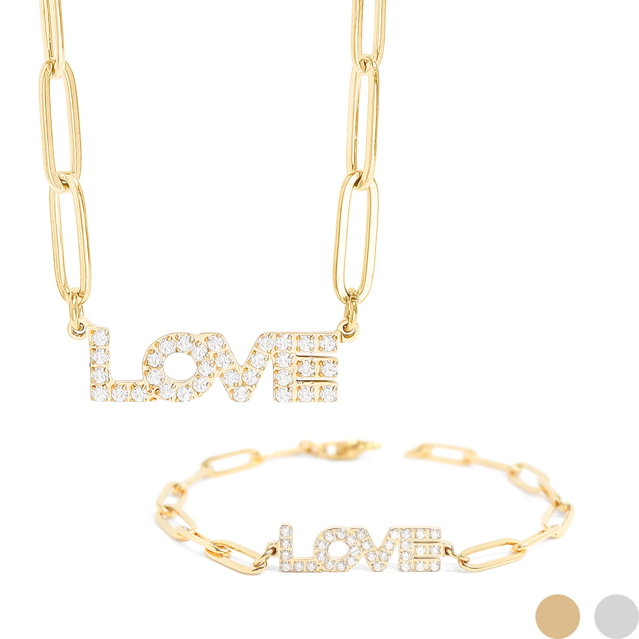 18K Gold PVD Stainless Steel Stone Love Paperclip Chain Set / BND0065、mySite、dreamappss