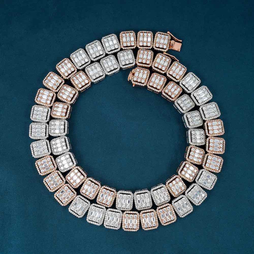 13MM Moissanite Clustered Baguette Tennis Chain 14K Gold、mySite、hinf8tx79