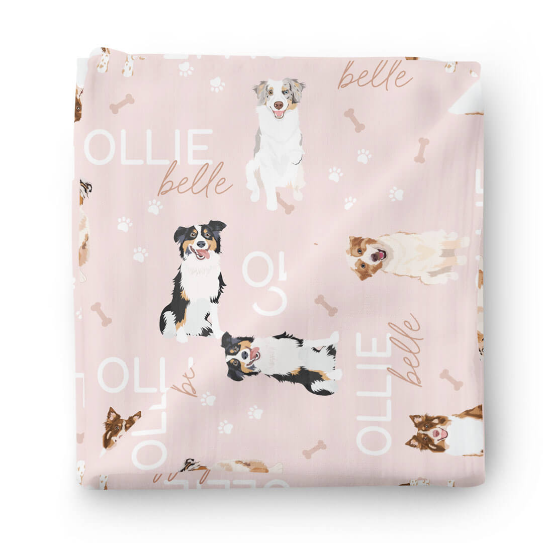  Personalized Baby Name Swaddle Blanket | Australian Shepherd、mySite、layawaytickets