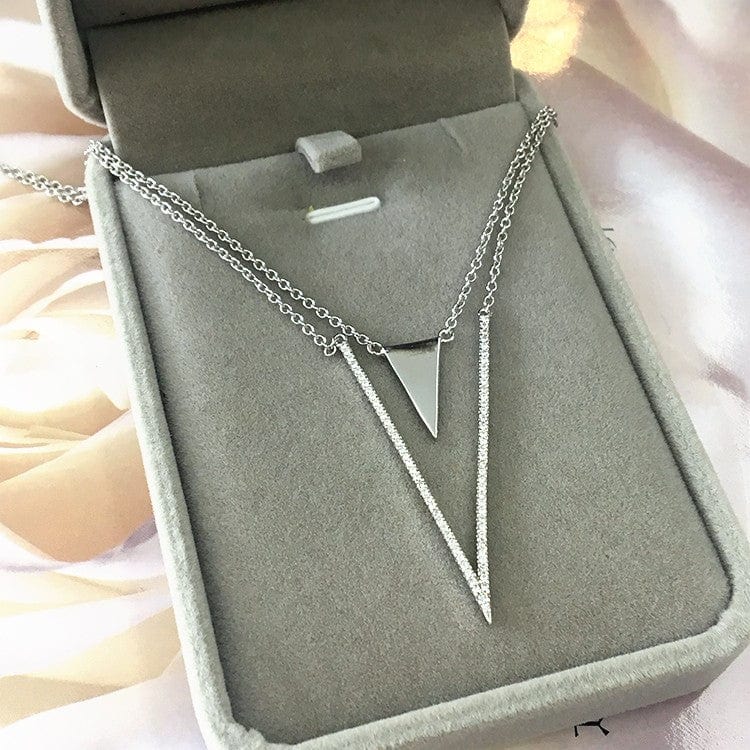 Stunning High End Layered V Necklace and Earrings in Sterling Silver with 5A Cubic Zirconia、mySite、g9winljtr