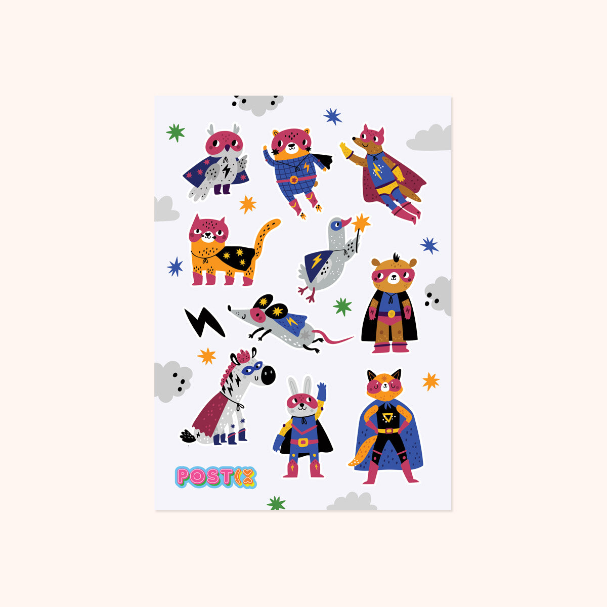  Super Hero Animals Sticker Sheet、mySite、ghnorth