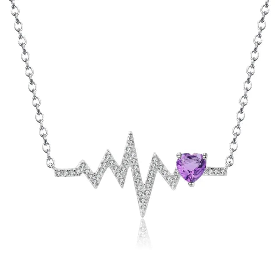 Heartbeat with Gemstone Heart Rhodium Plated Sterling Silver Necklace、mySite、g9winljtr