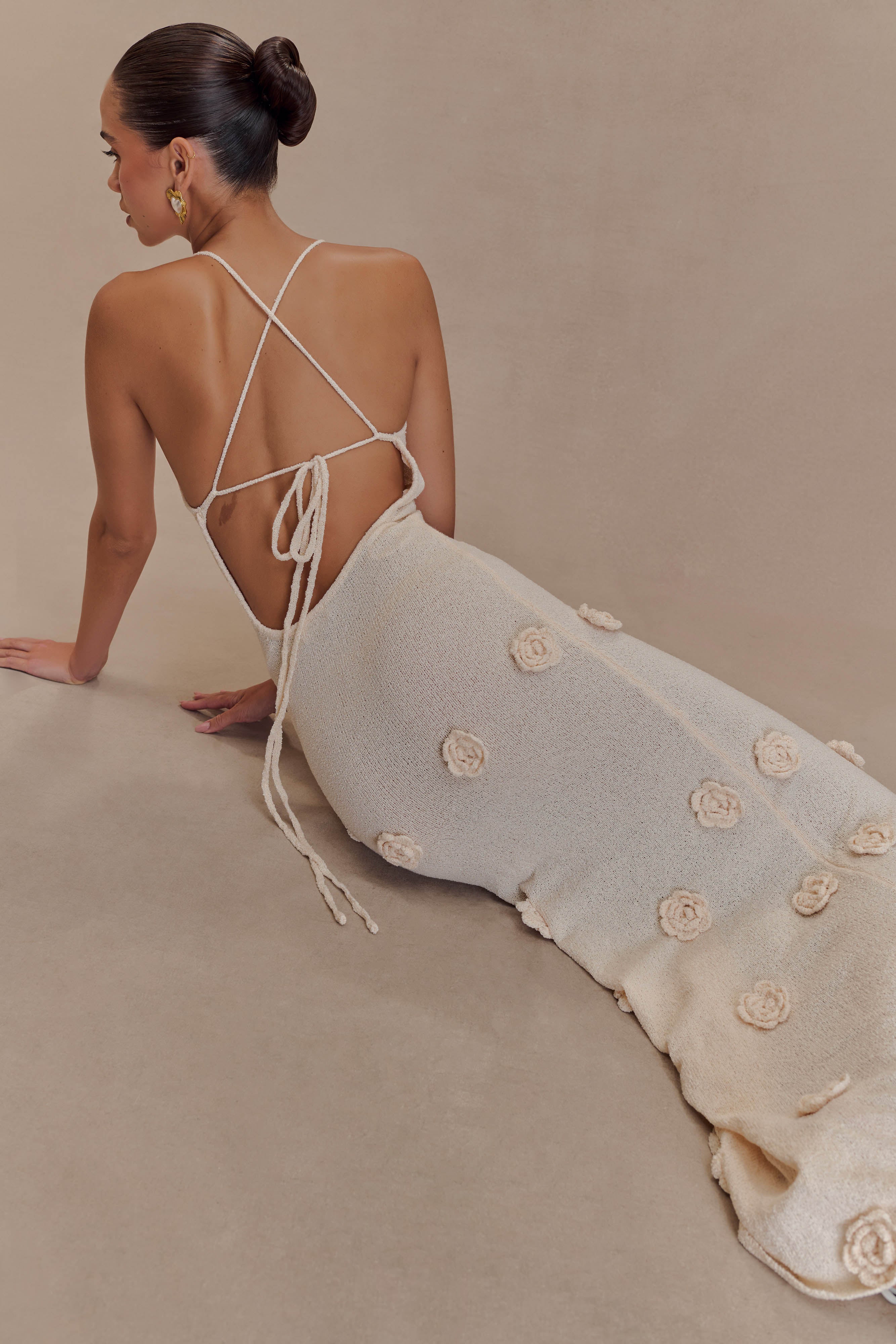 Suki Knit Maxi Dress With Flowers - Nude、mySite、solidvoid