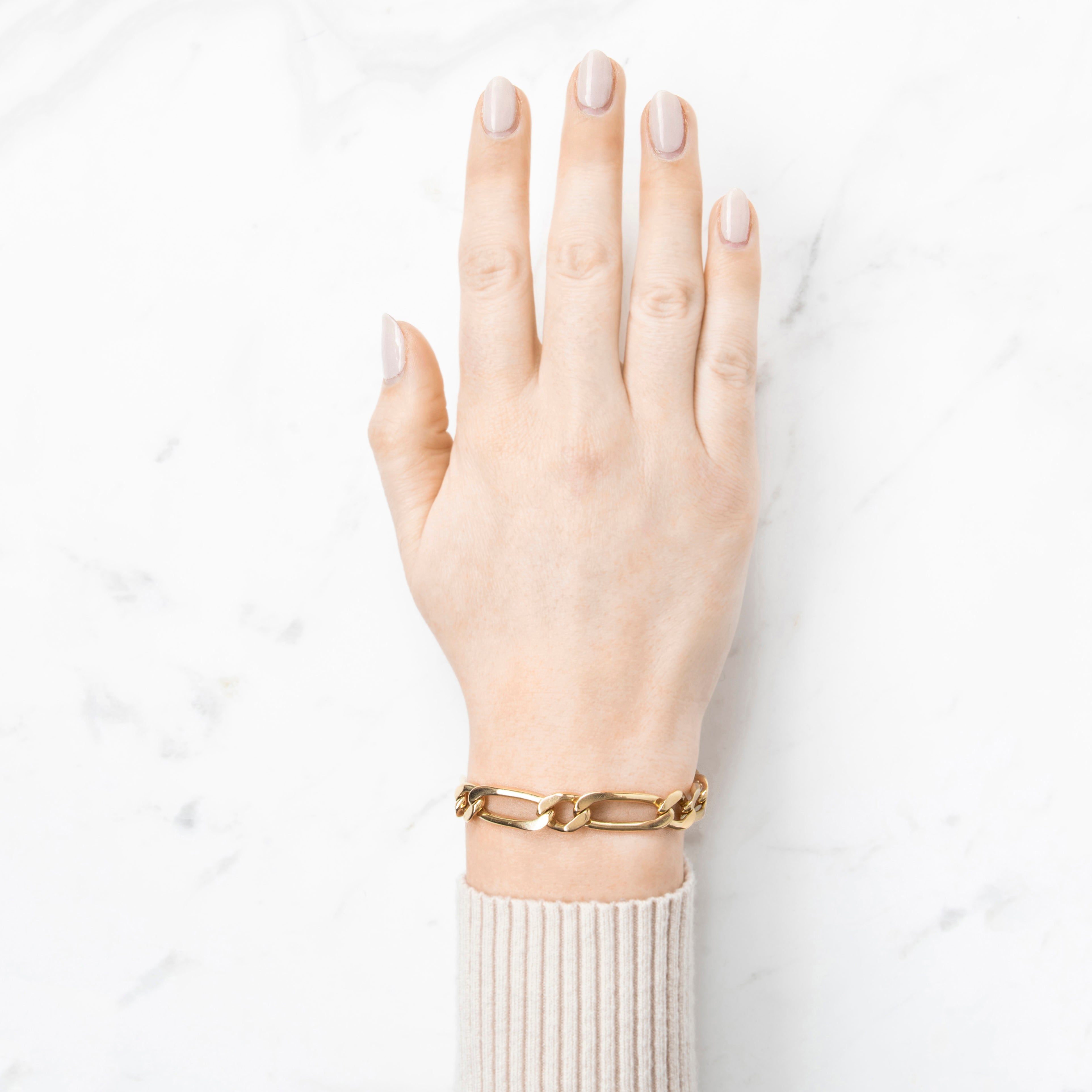 Vintage Heavy Italian 14k Yellow Gold Oversize Figaro Chain Link Bracelet 7.5、mySite、hinf8tx79