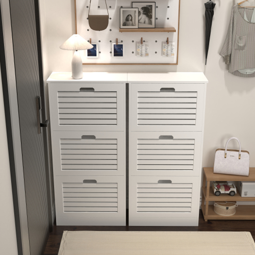Wooden Shoe Cabinet for Entryway, White Shoe Storage Cabinet with 3 Flip Doors 20.94x9.45x43.11 inch、、casual