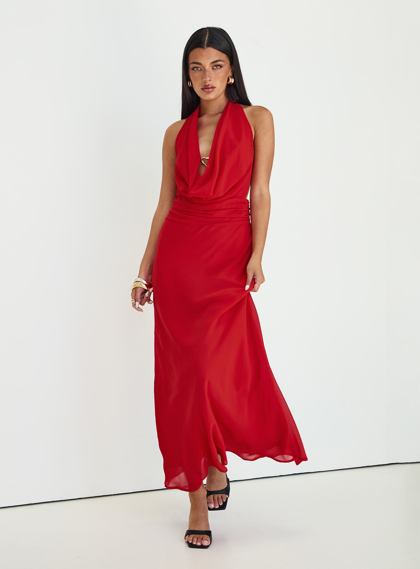 Alejandria Cowl Neck Maxi Dress Red、mySite、solidvoid