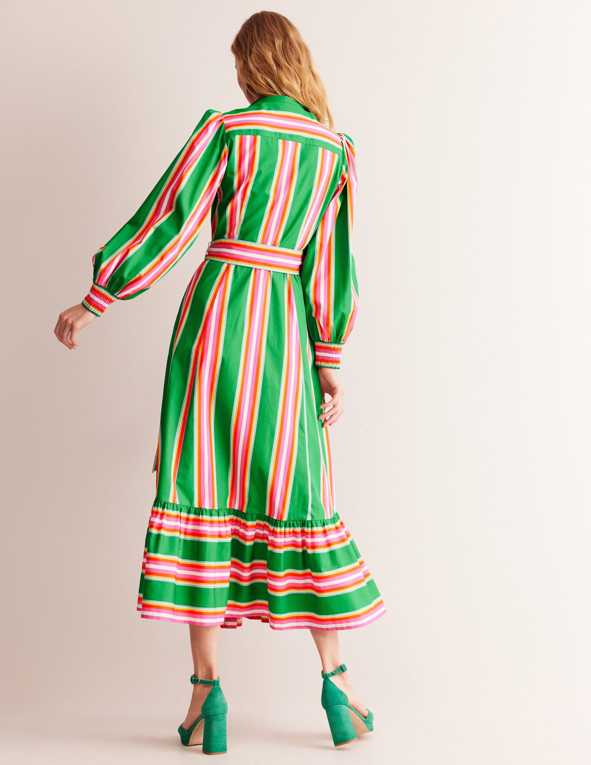  Cotton Midi Shirt Dress-Green Tambourine, Pink Stripe、mySite、ashleygrahame