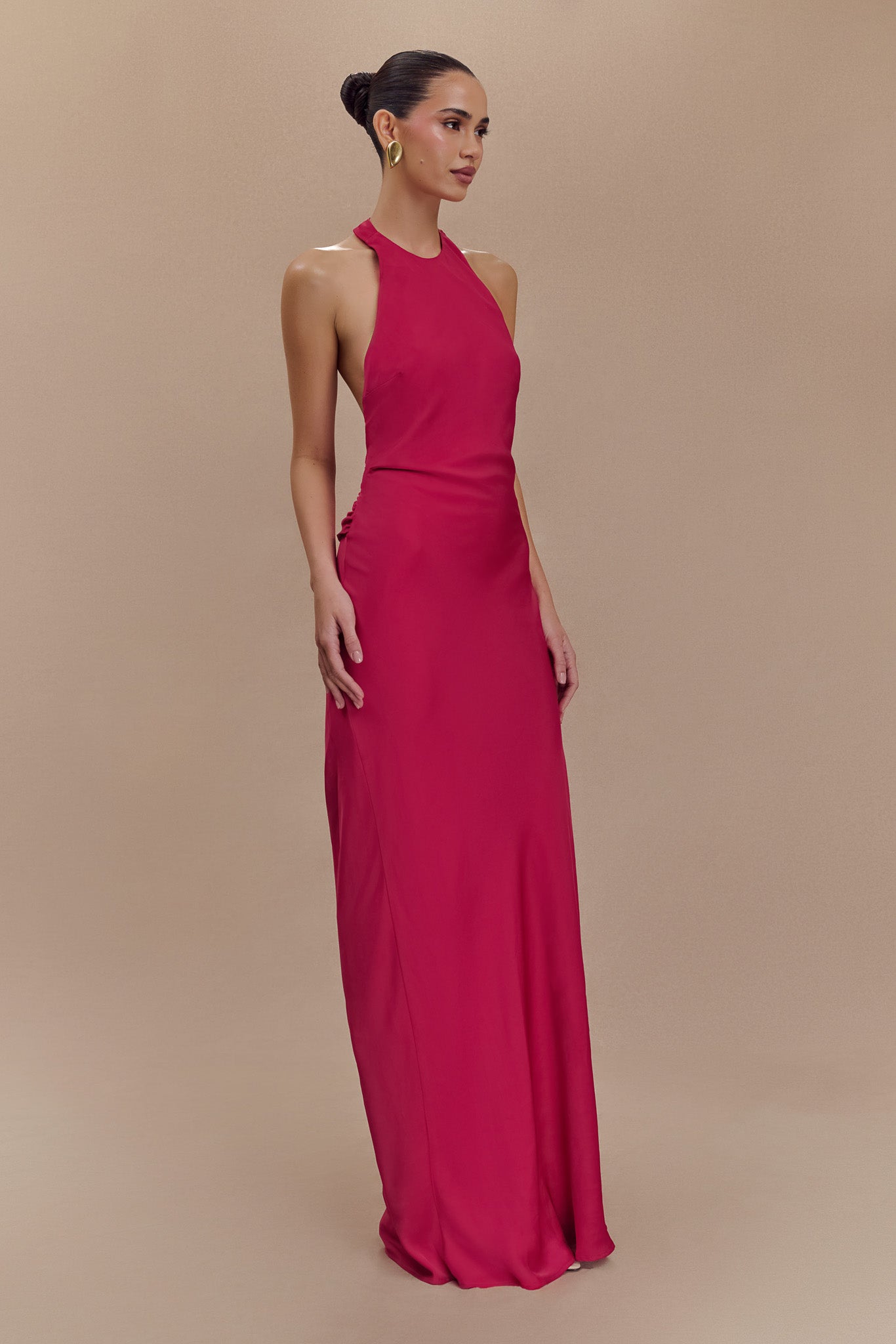 Rinna Satin Halter Maxi Dress - Pink Cherry、mySite、solidvoid