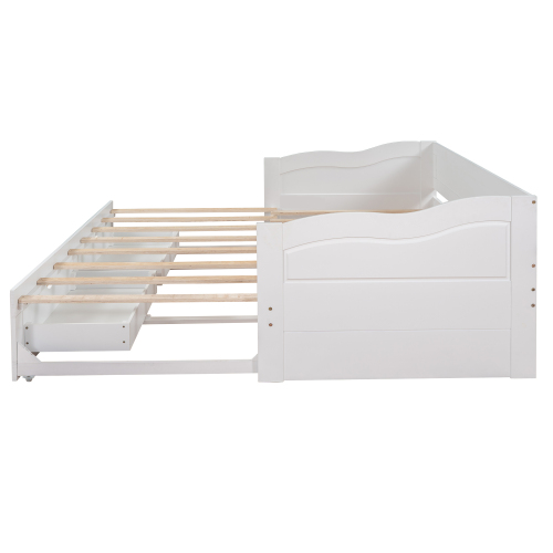Wooden Daybed with Trundle Bed and Two Storage Drawers , Extendable Bed Daybed,Sofa Bed for Bedroom Living Room,White、、casual