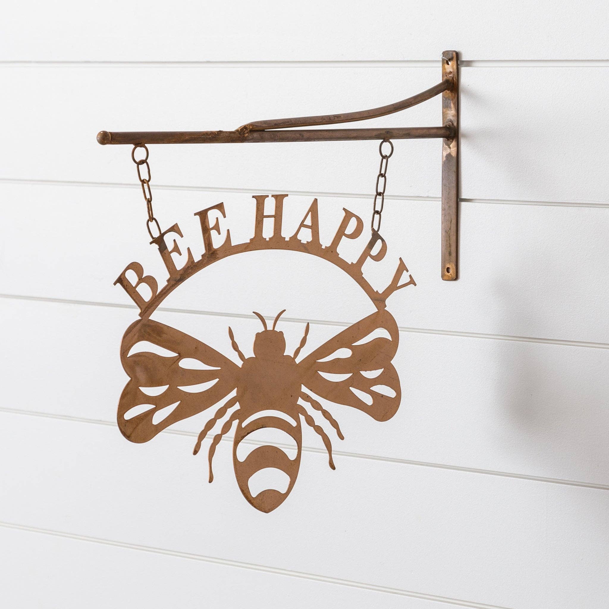 Inspirational BEE HAPPY Iron Swinging Sign 15、mySite、g9winljtr