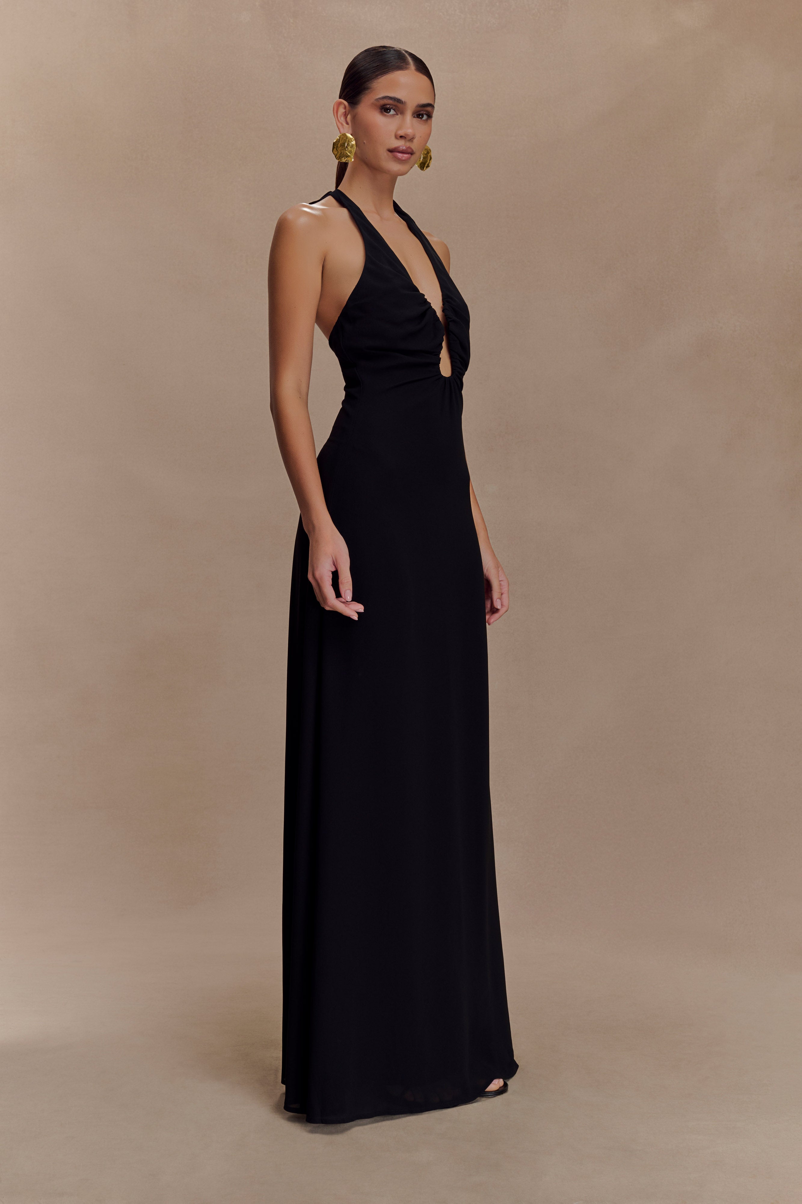 Malakhai Chiffon Halter Maxi Dress - Black、mySite、solidvoid