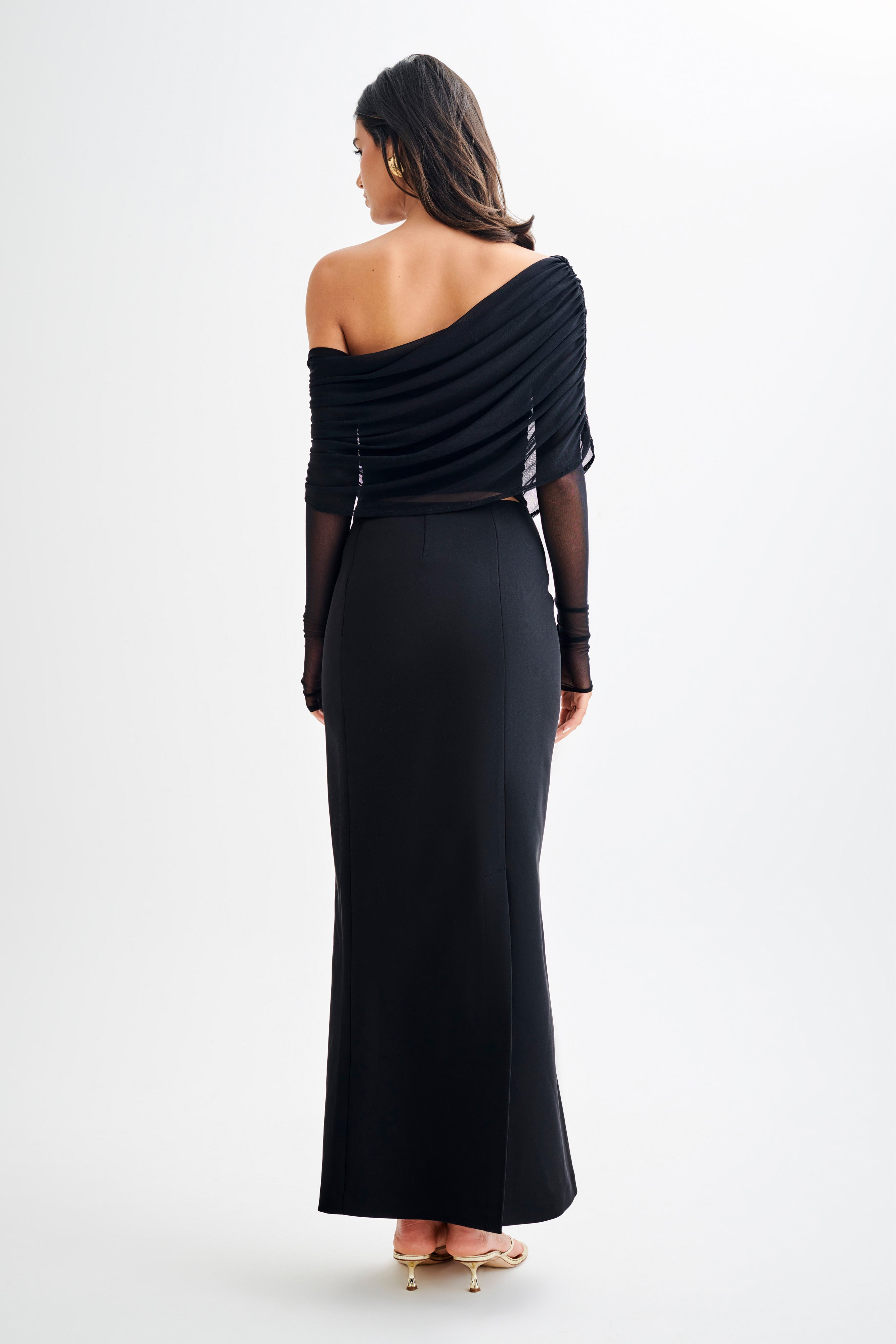 Everly Sheer Mesh Off Shoulder Top - Black、mySite、solidvoid