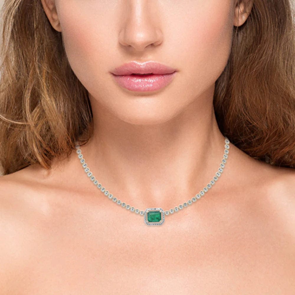 3.79ct G SI 14K Yellow Gold Diamond & Natural Green Emerald Gemstone Necklace、mySite、g9winljtr