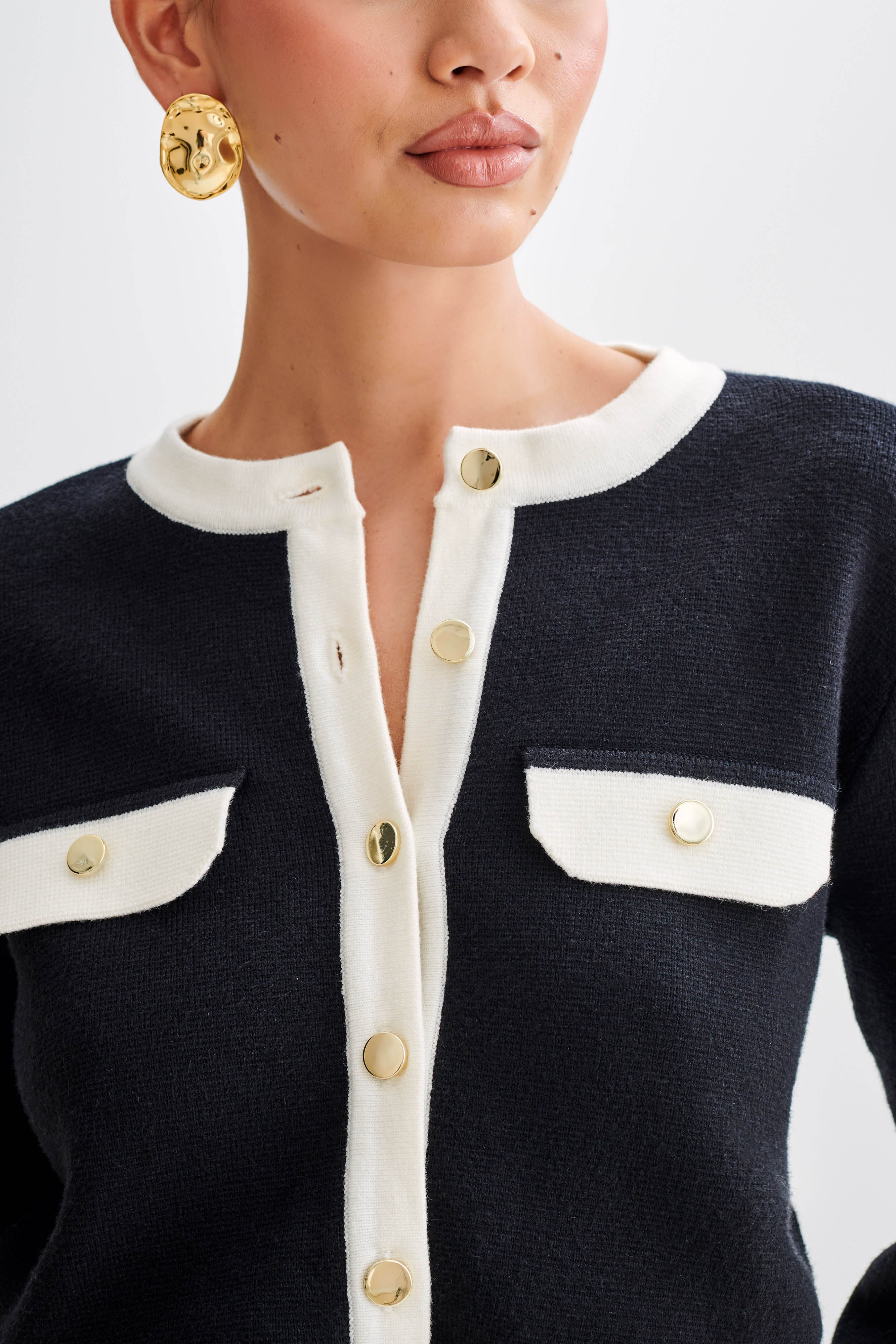 Tabitha Contrast Knit Cardigan - Black、mySite、solidvoid