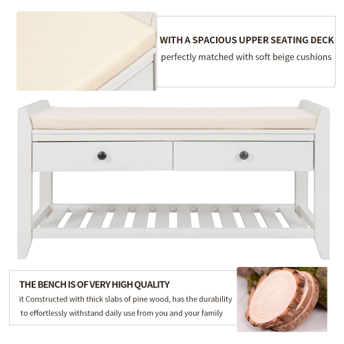 TREXM Shoe Rack with Cushioned Seat and Drawers, Multipurpose Entryway Storage Bench (Old Pine)、、casual