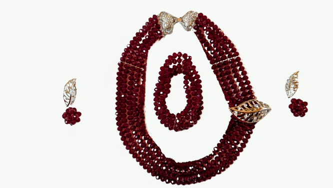 Mok猫 Burgundy and Gold African Nigerian bead set for women-DPJBS31、mySite、solidvoid